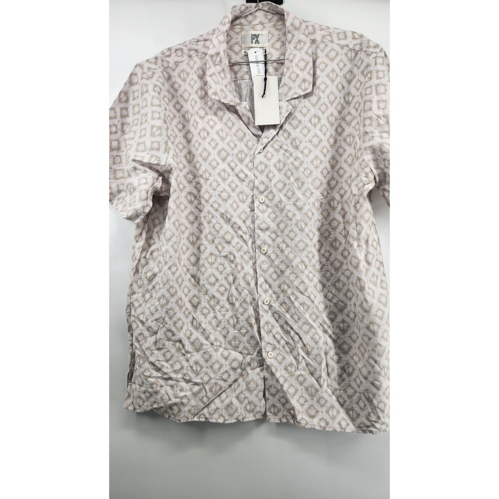 PX Clothing Mens XL Off White Rayon Nylon Woven Button Up Short Sleeve Shirt NWT
